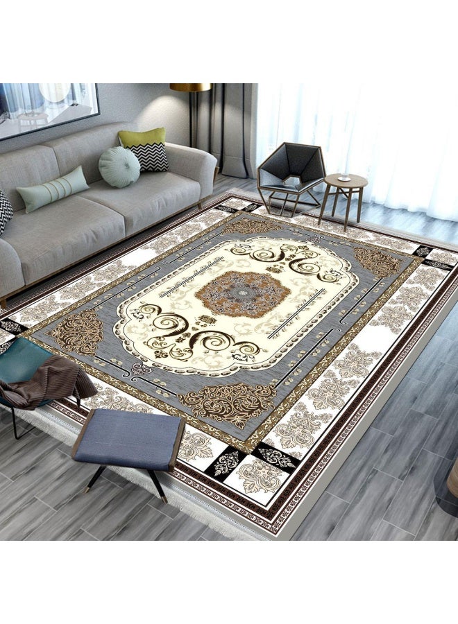 SMART HOME Large padded floor mat with a soft velvet surface and non-slip backing - Living room rug - Majlis rug - Lounge rug - Luxurious decorative rug - Elegant rug with modern patterns for living rooms and majlis - Size 350x250 cm - Suitable for everyday use and entertaining - Image 1